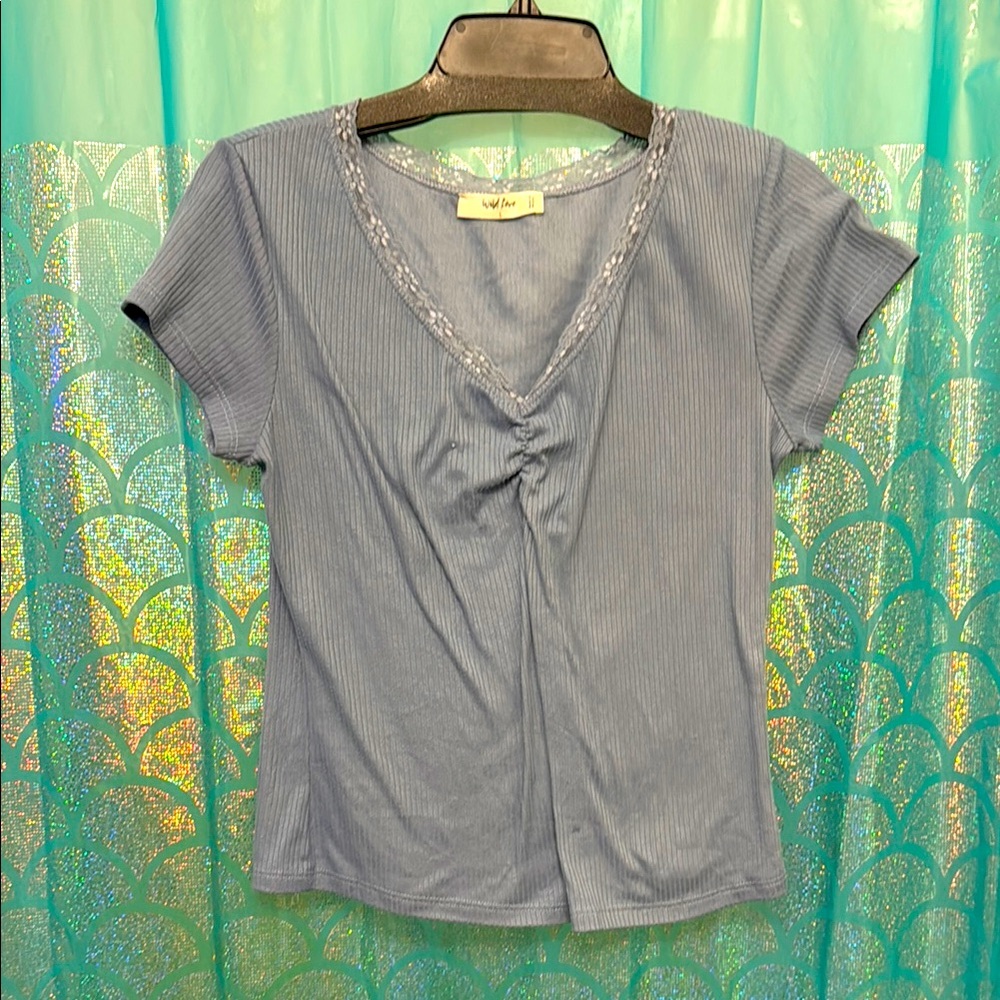 Violet & Claire Blue V-Neck Women's Top